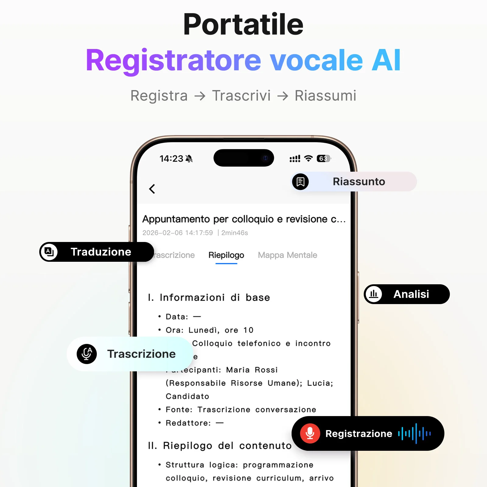 BOYA Notra AI Voice Recorder 140+ Languages Transcription Summary, App Control, Cloud Sync, Mag Safe, Ai Note for Meetings Interview