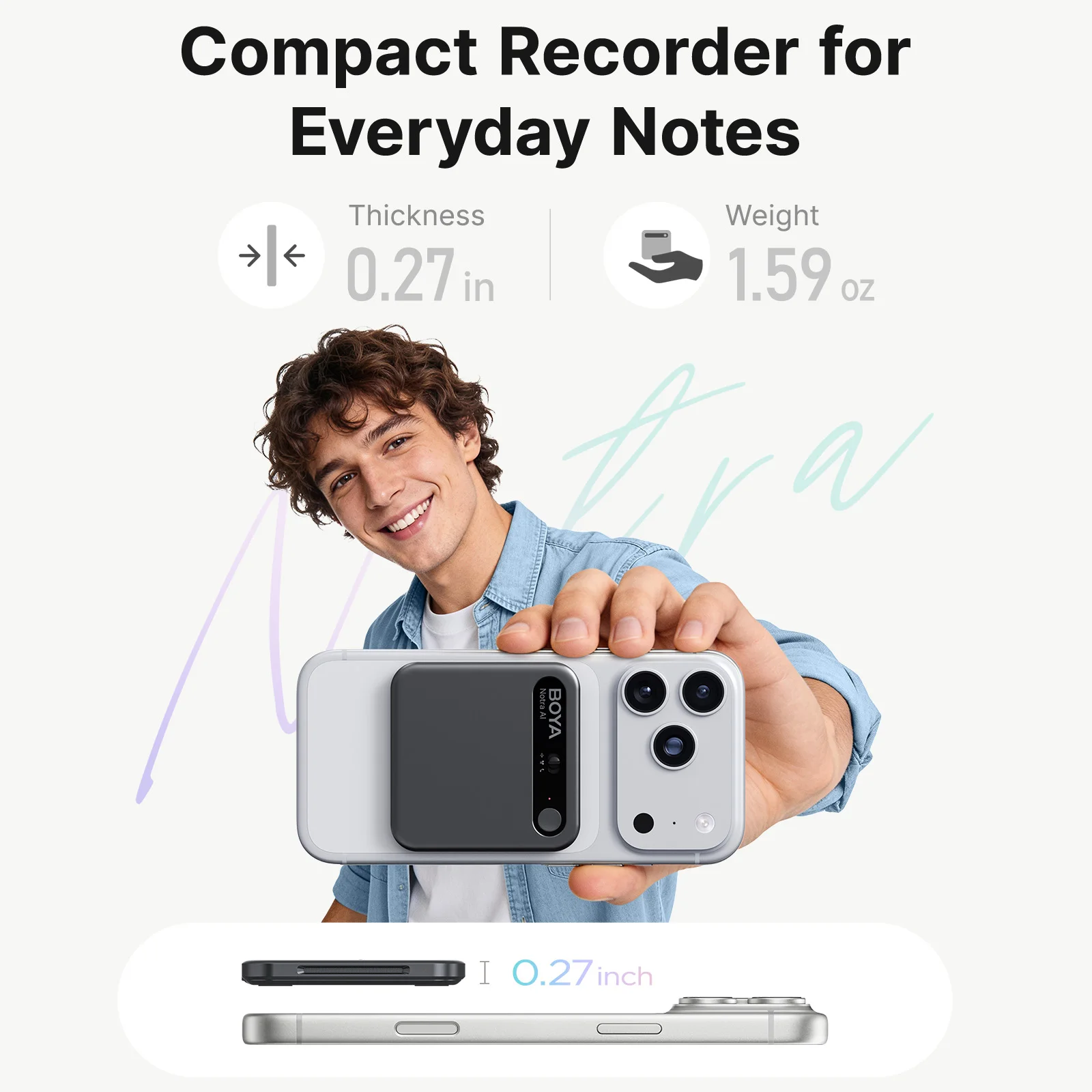 BOYA Notra AI Voice Recorder 140+ Languages Transcription Summary, App Control, Cloud Sync, Mag Safe, Ai Note for Meetings Interview - Image 4