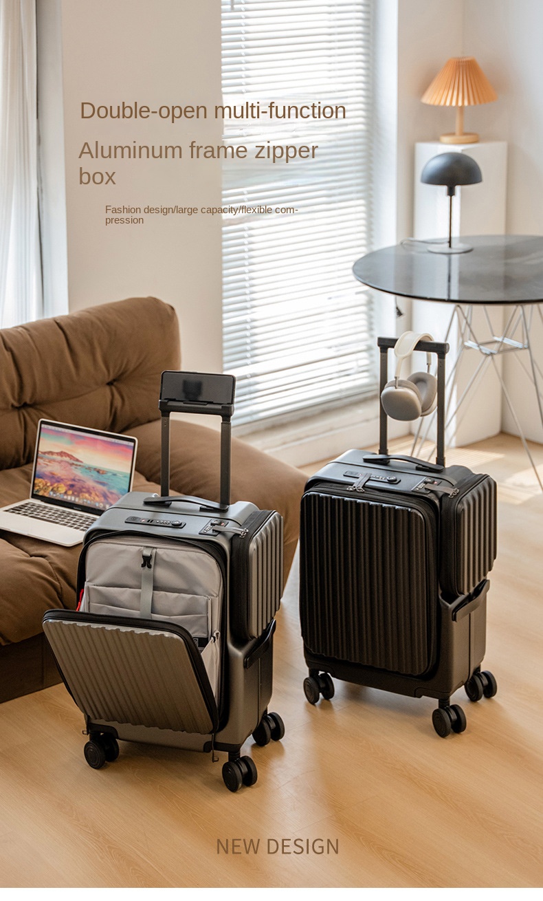 KLQDZMS Carry-on Suitcase Front Opening Laptop Boarding Case 20 Inch Charging Trolley Case Password Box Cabin Luggage