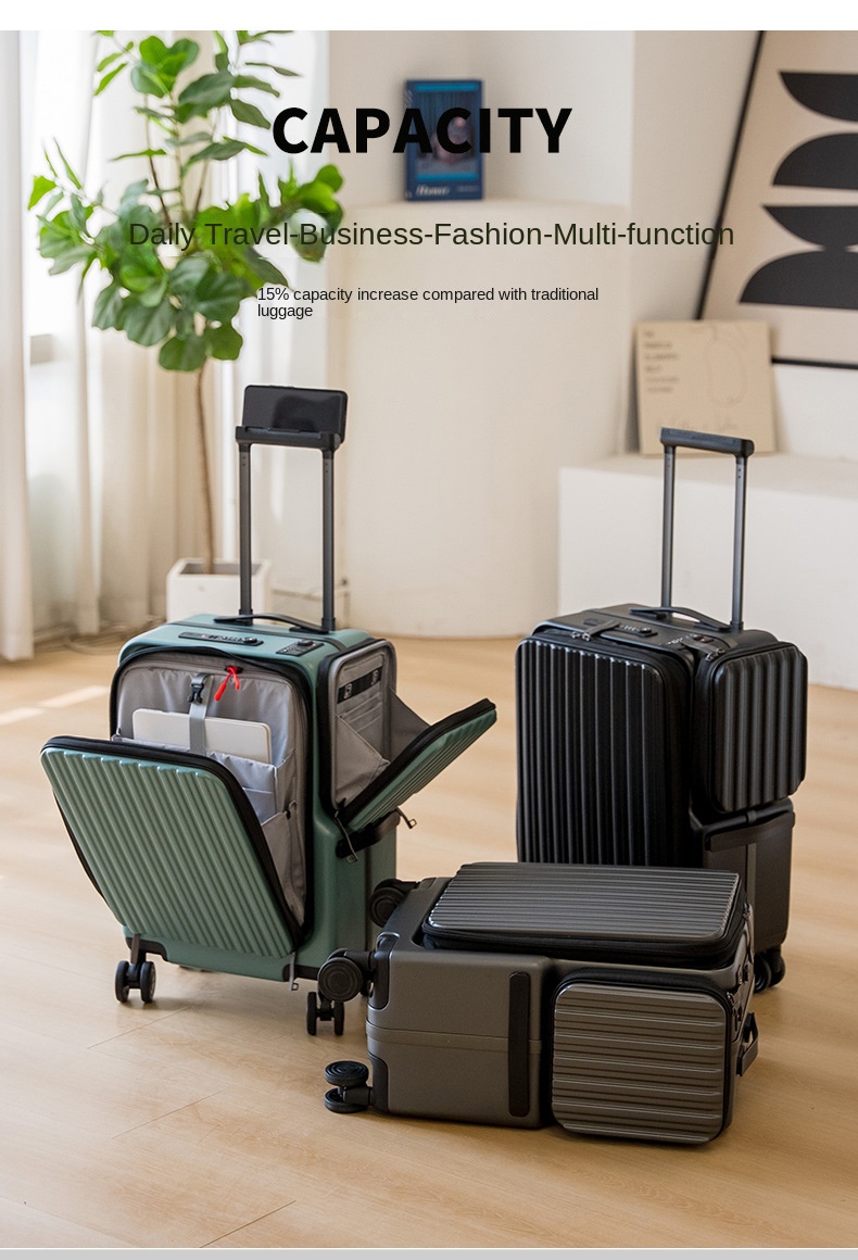 KLQDZMS Carry-on Suitcase Front Opening Laptop Boarding Case 20 Inch Charging Trolley Case Password Box Cabin Luggage - Image 3