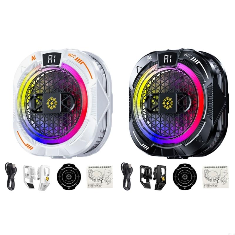 Q6PA 5 Gear Phone Radiator with Colorful Light AI Intelligent Temperature Control Cellphone Cooling Fan System Heat