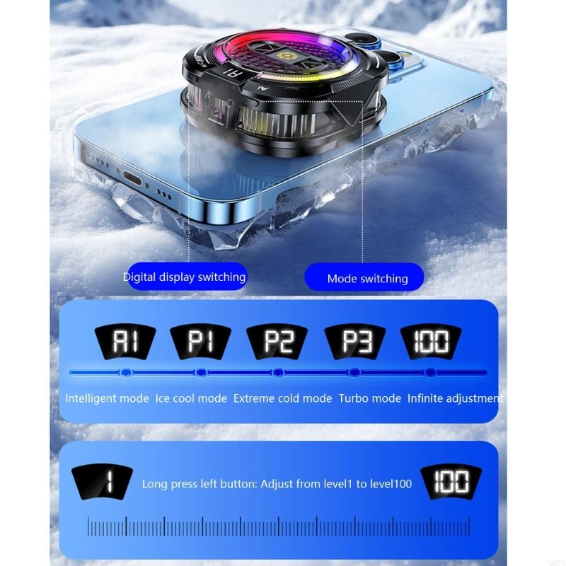 Q6PA 5 Gear Phone Radiator with Colorful Light AI Intelligent Temperature Control Cellphone Cooling Fan System Heat - Image 5