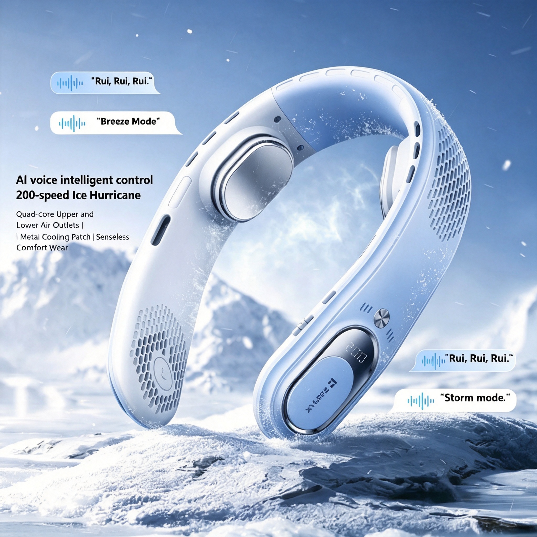 REMAX AI Voice  200 Speed Control Neck Fan 4 Core Motors Stepless Dual Airflow Bladeless USB Rechargeable Portable Fan for Travel