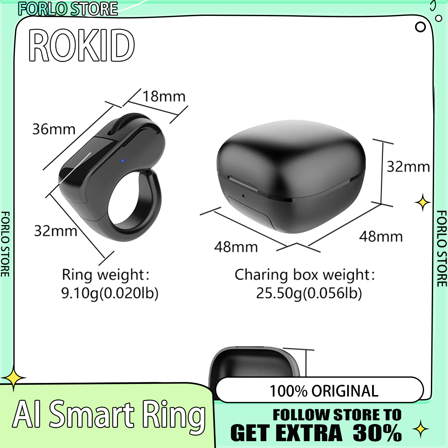 Rokid Glasses AI Smart Glasses Accessories Bluetooth Ring Mouse Controller Portable Teleprompter AI Smart Ring for Smart Glasses