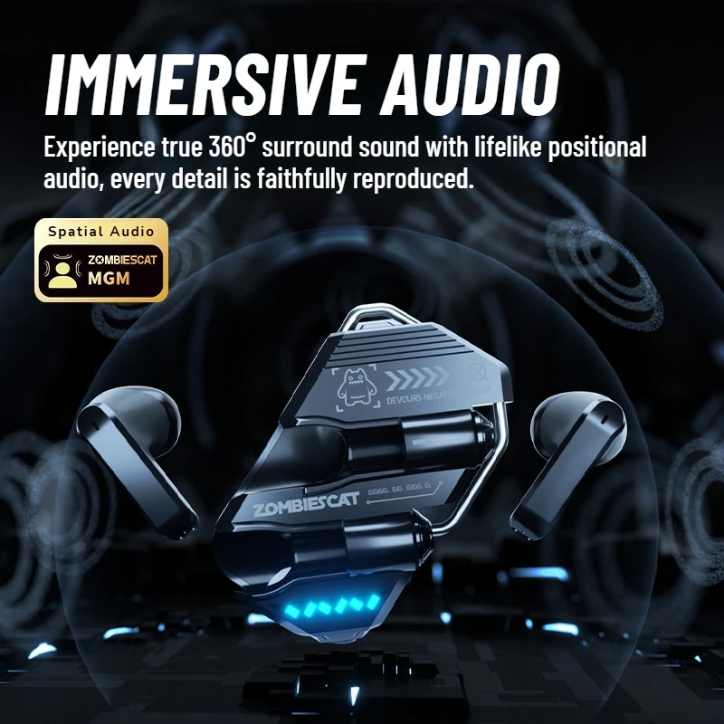 Zombies Cat Real Time Ai Translator Headphone Alloy Mecha Bluetooth 6.0 Earphone Immersive Stereo TWS Wireless Earbuds with APP - Image 4