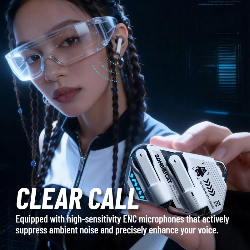Zombies Cat Real Time Ai Translator Headphone Alloy Mecha Bluetooth 6.0 Earphone Immersive Stereo TWS Wireless Earbuds with APP - Image 6