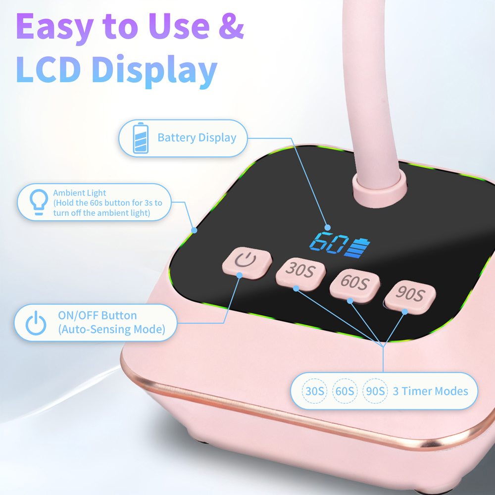 Ai Sensor Nail Lamp 36W 12 Beads LED UV Nail Dryer Wireless Rechargeable Lamp Fast Drying Nail Lamp 360° Bendable Table Lamp - Image 4