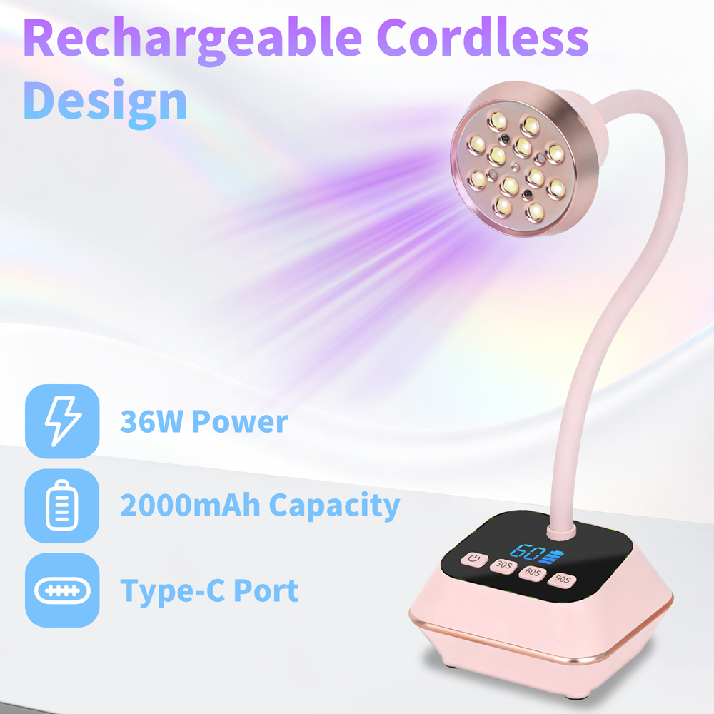 Ai Sensor Nail Lamp 36W 12 Beads LED UV Nail Dryer Wireless Rechargeable Lamp Fast Drying Nail Lamp 360° Bendable Table Lamp - Image 5