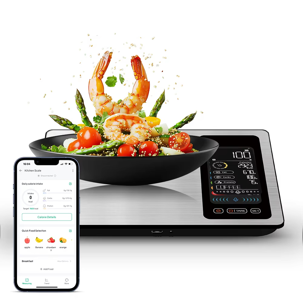 New AI Digital Smart Kitchen Scale 5kg/11lb USB Charge Stainless Steel Food Nutritional Calories Scale Voice Recognition Food