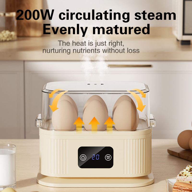 TINSOL Multifunctional Electric Egg Cooker Kitchen Breakfast Maker 200W High-Power Smart Egg Steamer with Timer Function