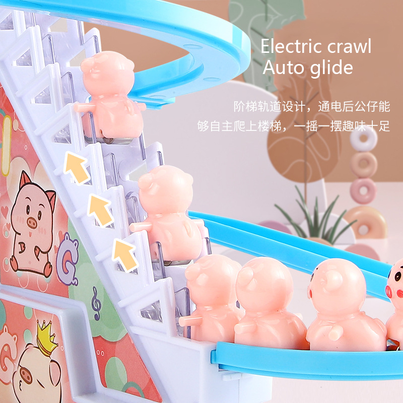 Electric Duck Climbing Stairs Slides Set with LED Flashing Lights Music Race Car Tracks Roller Coaster Kids Educational Toys - Image 3