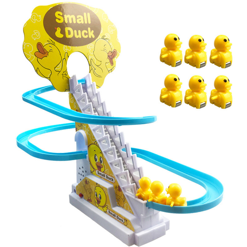 Electric Duck Climbing Stairs Slides Set with LED Flashing Lights Music Race Car Tracks Roller Coaster Kids Educational Toys - Image 5